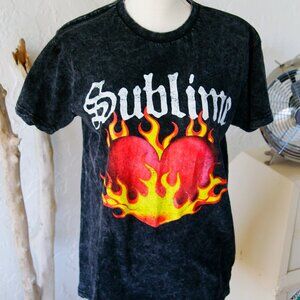 Sublime Rock Flaming Heart T Shirt Size Medium Faded Washed Look